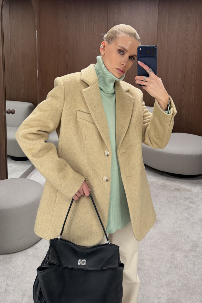 Single-breasted wool coat-jacket Warm oatmeal photo 2