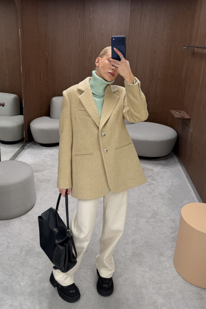 Single-breasted wool coat-jacket Warm oatmeal photo 4