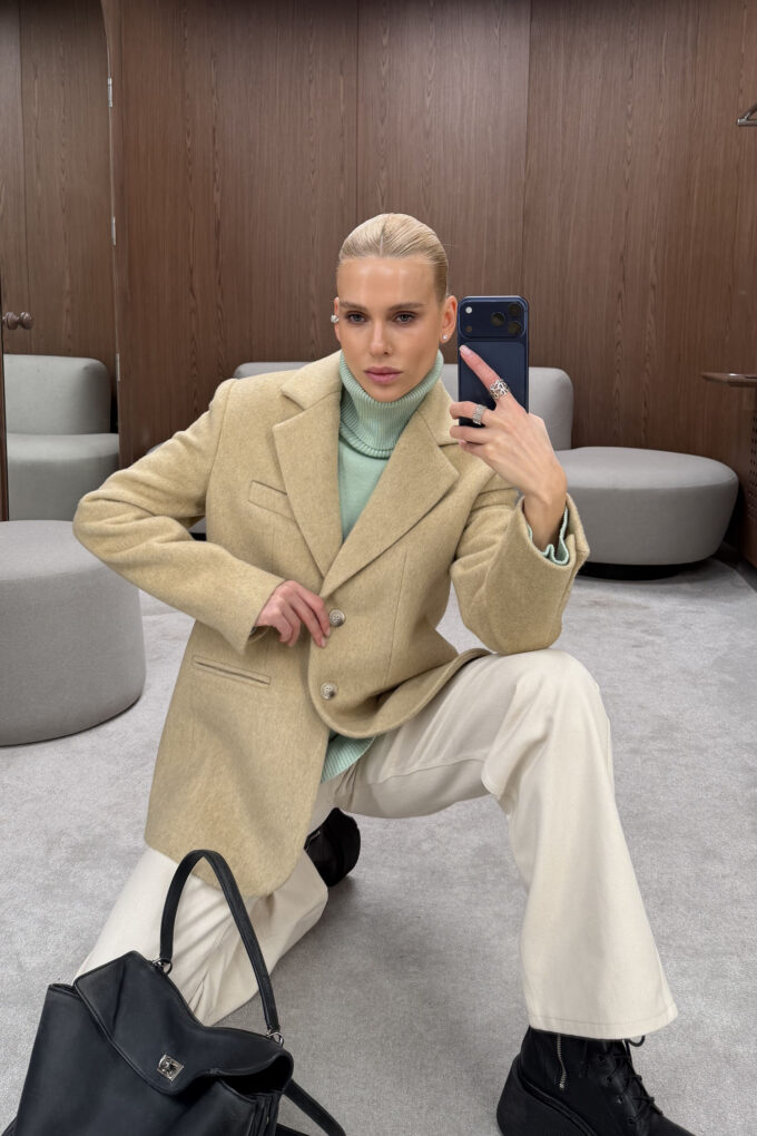 Single-breasted wool coat-jacket Warm oatmeal photo 7