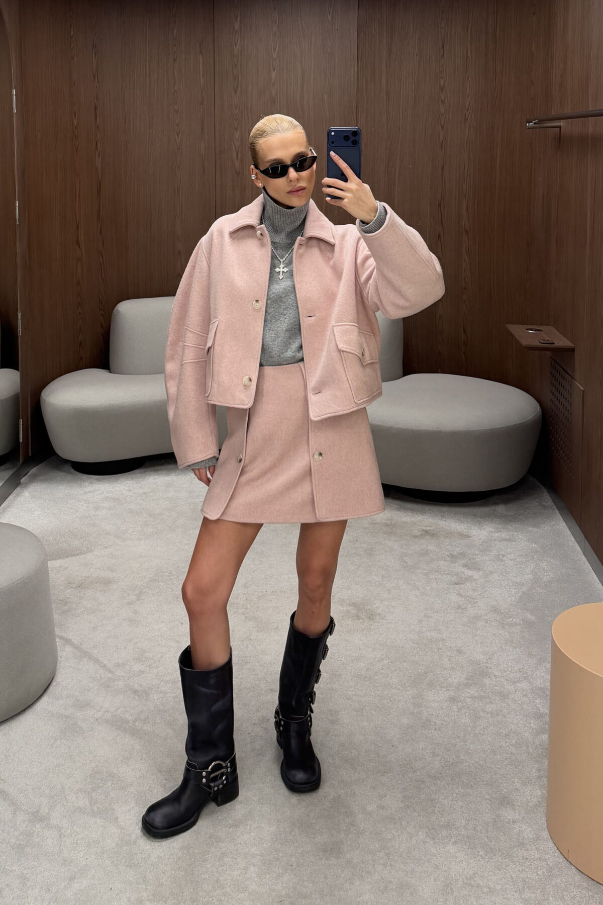 Спідниця вовняна міні з ґудзиками Blush pink - The Lace