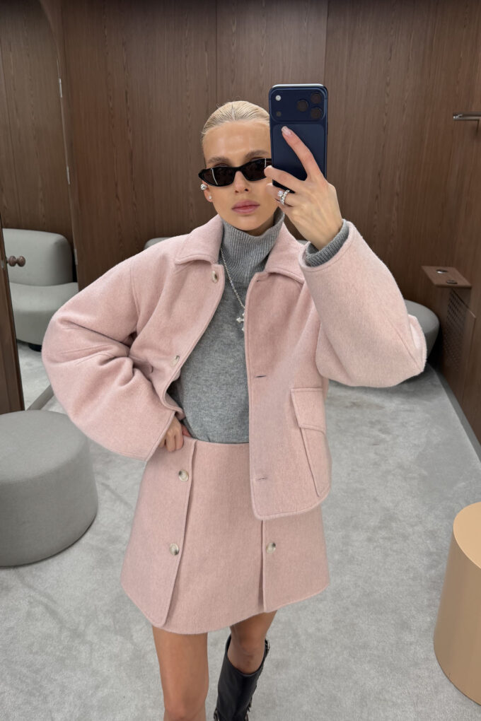 Wool mini skirt with buttons Blush pink photo 5