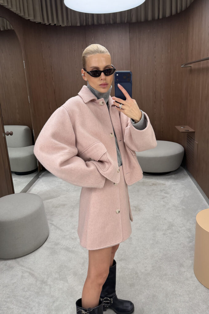 Wool mini skirt with buttons Blush pink photo 4