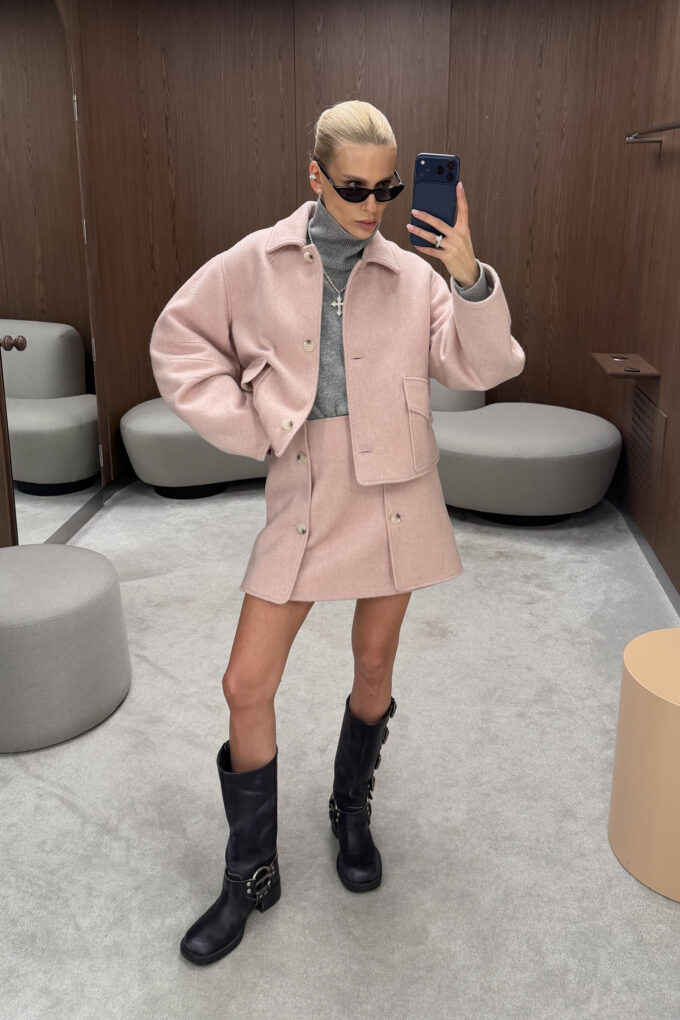 Wool mini skirt with buttons Blush pink photo 3