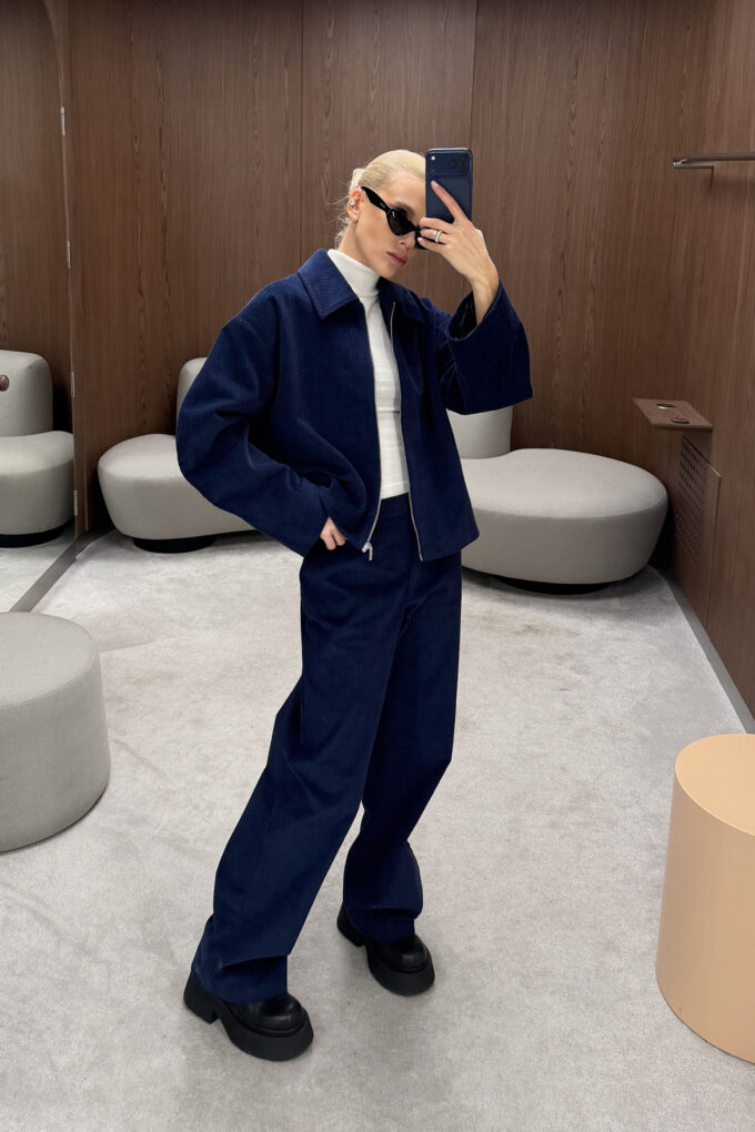 Брюки вільного крою з вельвету Navy blue фото 4