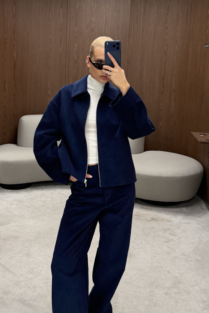 Corduroy bomber jacket with voluminous sleeves Navy blue photo 8