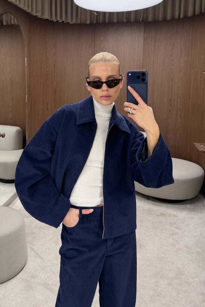 Corduroy bomber jacket with voluminous sleeves Navy blue photo 4