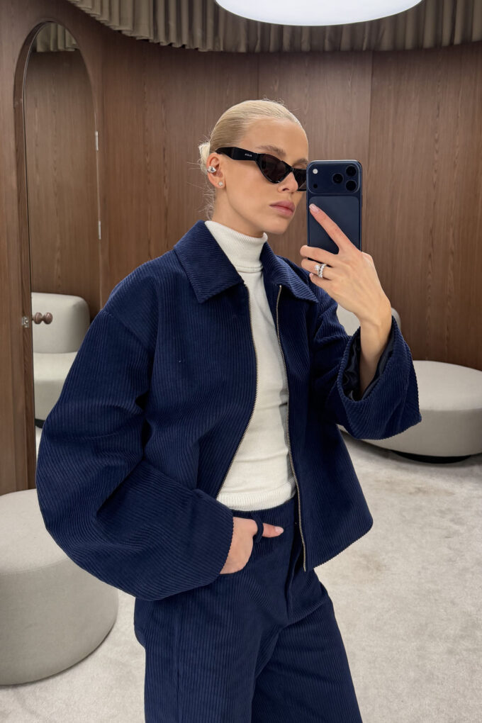 Corduroy bomber jacket with voluminous sleeves Navy blue photo 2