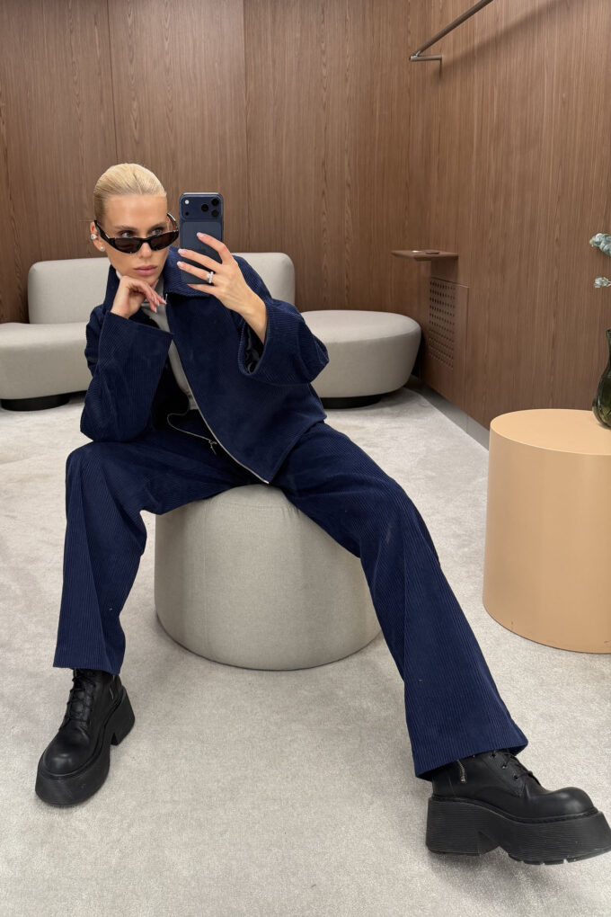 Брюки вільного крою з вельвету Navy blue фото 5