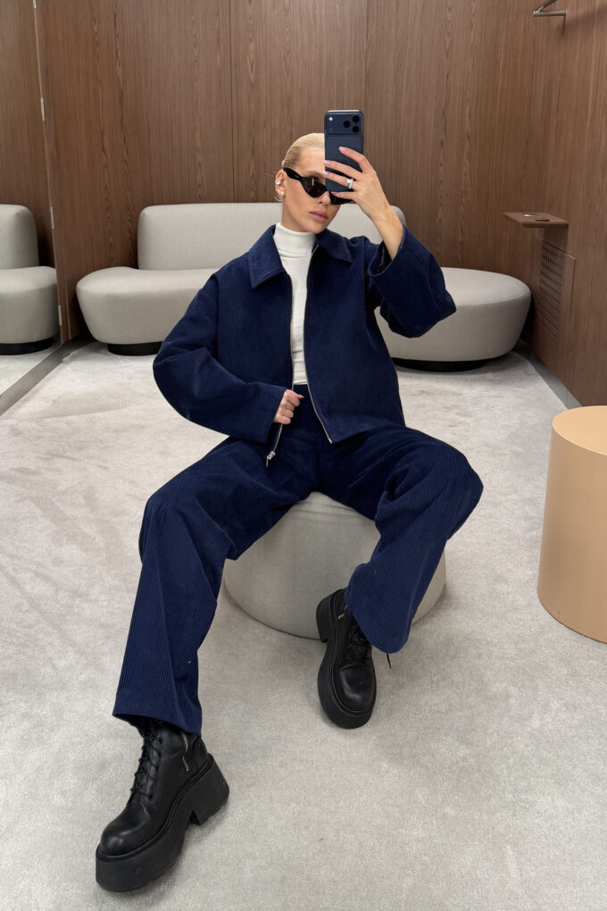 Corduroy bomber jacket with voluminous sleeves Navy blue photo 6