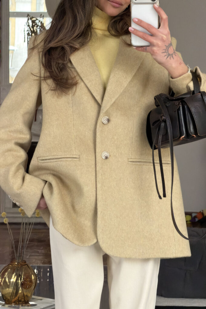 Пальто-жакет шерстяной однобортный Warm oatmeal Фото 2