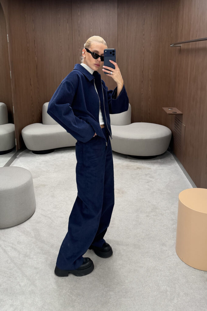 Брюки вільного крою з вельвету Navy blue фото 2