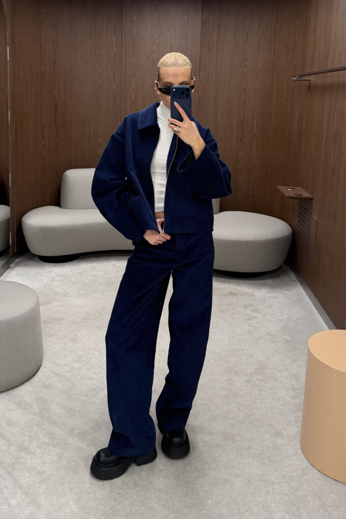 Corduroy bomber jacket with voluminous sleeves Navy blue photo 3